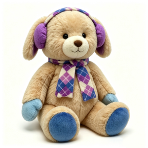 Peluche chiot beige personnalisée, adorable peluche chien avec cache-oreilles et écharpe, jouet en peluche pour chien, animal en peluche pour l'hiver - Product Image 4