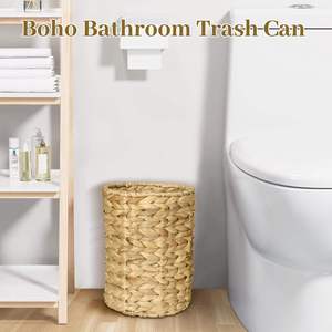 Cesto de Basura Rectangular de 100 Piezas, Tejido a Mano con Jacinto de Agua, con Tapa, Cesta de Almacenamiento para Baño, para Bolsas de Basura, Cocina - Product Image 6