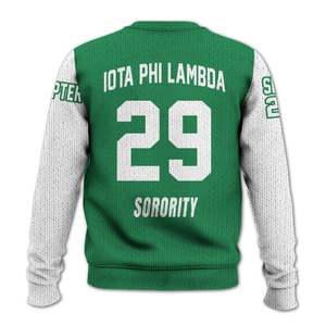 Veste universitaire personnalisée Iota Phi Lambda en vert émeraude, pull tricoté de la sororité Iota Phi Lambda - Product Image 6