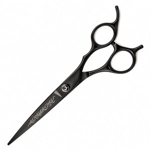 Ciseaux de coiffure professionnels en acier inoxydable, lame tranchante, pour droitiers, manche long, design décoratif noir - Product Image 3