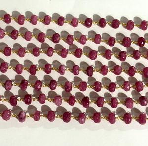 Chaîne de perles en rubis rose naturel de 8 mm, fil plaqué or, chaîne de chapelet, fabrication de bijoux, fournitures de bricolage - Product Image 5