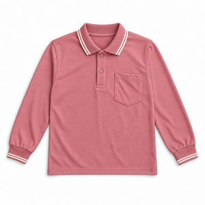 Polo de Manga Larga de Algodón Rosa Unisex para Adultos, Uniforme Escolar con Bolsillo - Product Image 2