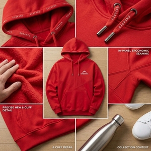 Sweat-shirt à capuche en polaire rouge pour homme, logo personnalisé, streetwear, décontracté, épais - Product Image 4