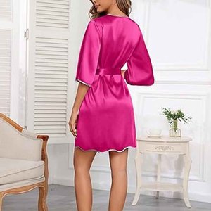 Batas de satén lisas para mujer, kimono de seda, albornoz, venta al por mayor, ropa de dormir para novias y damas de honor, logotipo personalizado OEM - Product Image 6
