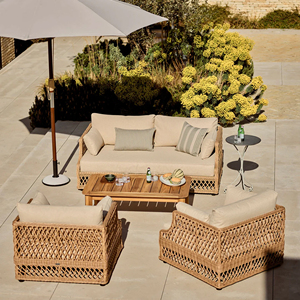 Conjuntos de Sofás Modernos para Comedor al Aire Libre en Teca Natural con Cojines de Diseño Elegante, Muebles de Patio para Hoteles y Hogares - Alguema - Product Image 2