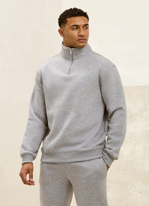 Sudadera con media cremallera para hombre, sin capucha, de color liso, oversize, con logotipo personalizado, al por mayor - Product Image 3