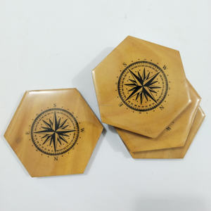 Ensemble de sous-verres ronds en bois faits à la main avec surface à motif en bambou naturel et base noire, sous-verres décoratifs pour le thé et le café - Product Image 4