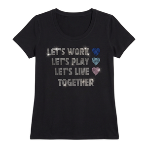 T-shirt graphique en strass pour femmes, avec citation inspirante, col rond, manches courtes, vêtements décontractés à la mode pour tous les jours - Product Image 1