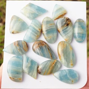 Cabochon en calcite bleue rayée naturelle de haute qualité, sélectionné pour la création de bijoux artistiques, rythme visuel apaisant, classique intemporel - Product Image 5
