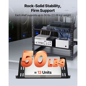 Étagère de rack de serveur 1U pour centres de données, 4 pièces, capacité de charge maximale de 50 lb, ventilée, à fixation murale cantilever, plateau de montage sur rack, profondeur 10 pouces - Product Image 3