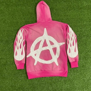 <b>Women's</b> Embroidered Distress Hooded <b>Hoodie</b> with Silk Screen Printed Rhinestones Front Logo Full Sleeve Streetwear Style - Product Image 2