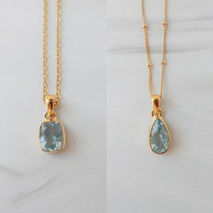 สร้อยคออะความารีน จี้ทองเวอร์เมล์ สร้อยคอเงินแท้ เครื่องประดับประจำเดือนมีนาคม ผู้จำหน่ายขายส่ง - Product Image 2