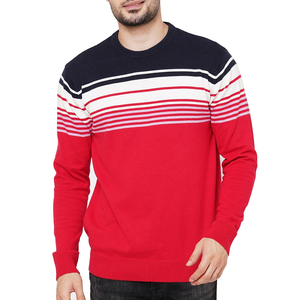 Pull en tricot uni pour homme, col rond, coupe classique, décontracté, rouge, blanc, marine, vêtements d'hiver, 100% coton, respirant - Product Image 1