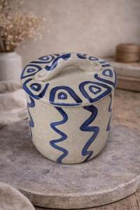 Handcrafted Ceramic Food <b>Storage</b> Container With Lid Bohemian Design Round Shape Airtight Freshness Preservation <b>Kitchen</b> Use - Product Image 1