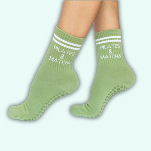 High Quality Pilates <b>Socks</b> Matcha Text Custom Logo Washable Anti-slip Knitted Stripe <b>Grip</b> <b>Socks</b> - Product Image 1