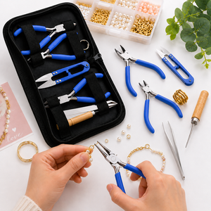 Kit de herramientas para hacer joyas, alicates de acero inoxidable con mangos azules para manualidades, juego de 8 piezas - Product Image 3