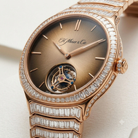 Montre H. Moser Cie. Streamliner à quartz avec verre saphir, lunette sertie de diamants, affichage analogique bleu, fermoir déployant, style sport et mode