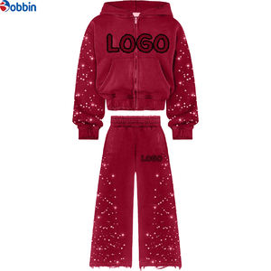 Conjunto Deportivo de Invierno 2 en 1 para Hombre, Sudadera con Capucha de Algodón Grueso y Pantalones Acampanados con Diseño de Pedrería y Brillantes - Product Image 5