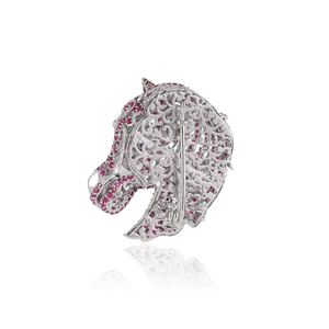 Broche élégante en argent sterling 925 massif, design créatif cheval, pierre précieuse rubis naturel, fabrication artisanale, bijou de soirée - Product Image 6