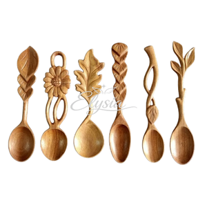 Wholesale Carved Wooden Spoon Natural Wood Kitchen Utensil with Leaf Mushroom Bird and Flower Shaped Handles Handmade Craft - Product Image 4