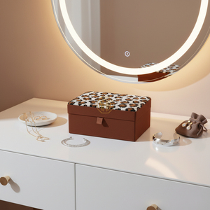 กล่องใส่เครื่องประดับทำมือจากผ้า MDF ประดับลูกปัด ลายดอกไม้ ดีไซน์หรูหรา ใช้จัดเก็บของตกแต่ง บรรจุภัณฑ์ของขวัญ ความจุ 1-3 ลิตร - Product Image 2