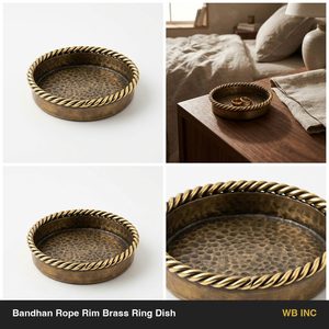 Cuenco Decorativo de Latón Antiguo Hecho a Mano de 10 cm con Borde de Cuerda Trenzada, Plato con Aro de Cuerda Bandhan para Decoración del Hogar, Hoteles y Bodas - Product Image 6