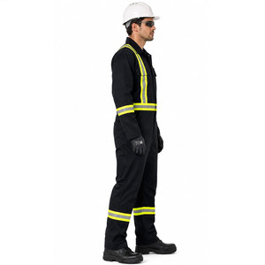 Combinaison de travail réfléchissante personnalisée pour hommes et femmes, avec bandes de sécurité, pour travaux routiers, noire, avec poches, vente en gros - Product Image 3