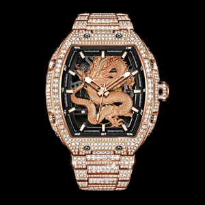 Rose Gold Dragon Skeleton Square <b>Watch</b> Crystal Bezel <b>Black</b> Dial Iced Luxury Fashion Timepiece Statement Gift For Men - Product Image 1