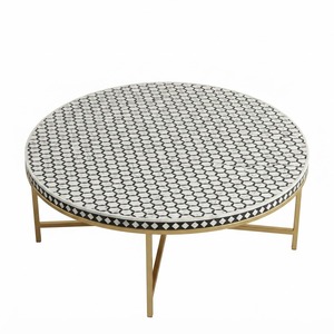 Mesa de Centro con Incrustaciones de Hueso Gris, Diseño Geométrico Moderno, Mesa de Centro Artesanal en Forma de U, Muebles para Sala de Estar, Venta al Por Mayor - Product Image 6