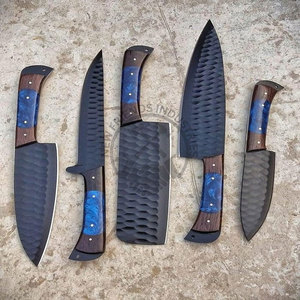 New Design Custom Handmade <b>Sharp</b> Chef <b>Knives</b> J2 Steel Powder Coated Hammered Blade 5-Piece Kitchen <b>Knife</b> <b>Set</b> W/Resinwood Handle - Product Image 4