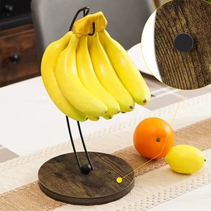 High Standard Quality Modern Metal Wire Banana Holder Hanging Fruit <b>Stand</b> Wooden Base Circle Shape for Kitchen Storage - Product Image 3