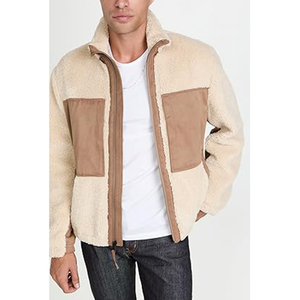 <b>Men's</b> Cream Color Block <b>Sherpa</b> <b>Jacket</b> Stand Collar Zipper Closure With <b>Sherpa</b> Lining Windproof Winter Casual Outerwear OEM - Product Image 6