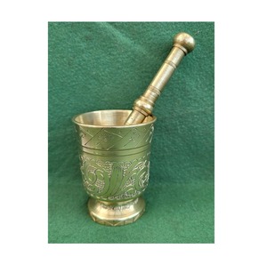 Juego de mortero y pilón de latón macizo duradero para moler especias secas, hierbas, semillas y medicamentos naturales - Product Image 2