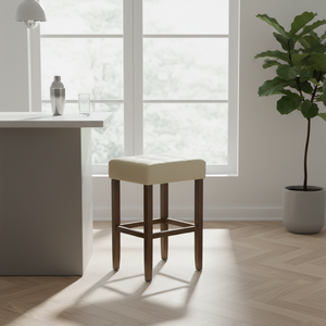 Juego de 2 Taburetes de Bar y Barra de Cocina de Cuero PU, Juego de Taburetes Tapizados en Cuero PU con Madera Maciza, Altura de Barra y Cocina - Product Image 4