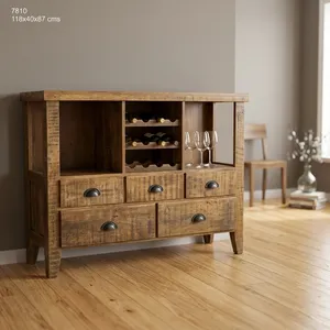 Consola de Madera Rústica para Botellas de Vino con Cajones de Almacenamiento, Estantes Abiertos y Soporte para Botellas, Mueble para Bar en Casa - Product Image 3