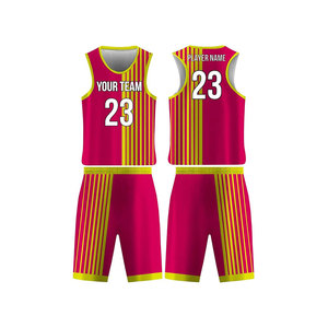 Ensemble de maillots de basket-ball personnalisés, rayé rouge et jaune, col en V, sans manches, unisexe, adulte, évacuation de l'humidité, impression sublimée - Product Image 1