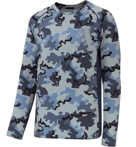 <b>Men's</b> Adult Blue <b>White</b> Camouflage <b>Long</b> <b>Sleeve</b> Rash Guard Quick Dry Breathable Anti-Bacterial UPF50+ Polyester/Cotton Shirt - Product Image 4
