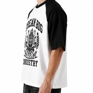 Custom Men's Oversized Raglan T Shirt Black <b>White</b> Short Sleeve Graphic Printed Streetwear Casual <b>Tee</b> OEM ODM - Product Image 6
