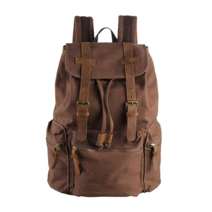 Custom Leather Rucksack Bag Vintage Zipper Laptop <b>Backpack</b> <b>Waterproof</b> Business Travel Large Capacity Leather Canvas Design - Product Image 3