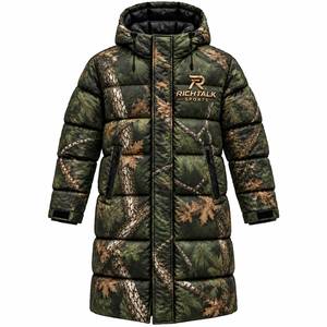 <b>Men's</b> Hooded <b>Long</b> Puffer Jacket <b>Black</b> Gold Print Windproof Down Winter Sporty Zipper Closure Thick Polyester <b>Coat</b> - Product Image 5