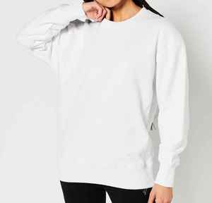 Sweat-shirt blanc à col rond, couleur unie, tricoté, manches longues, décontracté, pour l'automne, coupe classique pour femmes - Product Image 1