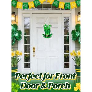 Decorazioni da parete per la festa di San Patrizio, ghirlanda in legno 8 x 21,6 con cartello a forma di cappello verde, ornamento da appendere alla porta d'ingresso. - Product Image 4