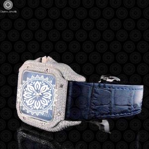 Reloj de Diamantes de Lujo para Hombre Charm Jewells, Caja Rectangular de Acero Inoxidable, Correa de Cuero, 42 mm, Movimiento Mecánico Analógico ETA - Product Image 2