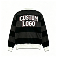 Penjualan Langsung Pabrik Jersey Rugby Polo Vintage Custom OEM Bergaris Bordir Vintage Lengan Panjang Kaos Rugby Pria