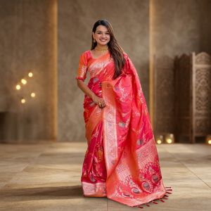 Sari en soie Banarasi traditionnel avec chemisier pour femme, tenue de mariage, style indien pakistanais, longueur au sol, coupe classique - Product Image 1