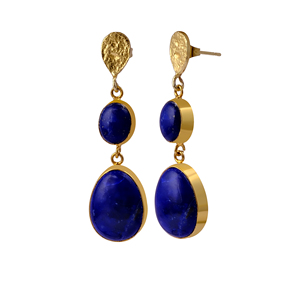 Boucles d'oreilles pendantes en lapis-lazuli naturel, plaquées or, faites à la main, pierres précieuses, bijoux bohèmes pour femmes, vente en gros - Product Image 5