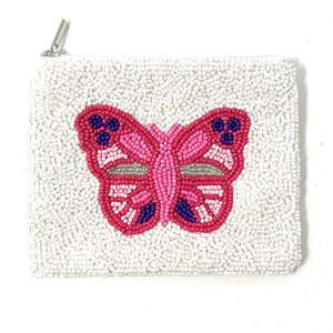 Monedero de mano unisex hecho a mano de alta calidad, ecológico, con cuentas blancas, diseño de mariposa, multicolor, con cremallera, bordado personalizado - Product Image 4