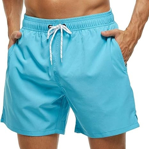 Shorts de Playa para Hombre, Ecológicos, de Secado Rápido, Spandex/Poliéster, Estampado Digital de Palmeras, Azules, Cintura Media, con Cordón Ajustable, Casuales - Product Image 3