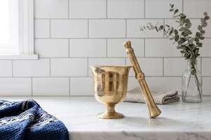 Brass Mortar and Pestle Set Manual <b>Herb</b> Spice <b>Grinder</b> Durable Metal Kitchen Tool Wholesale bulk mortar and pestle - Product Image 3