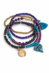 Colorful Beaded Bracelet Set With Imitation Pearl And Gold Plated Charms Bohemia Style Stackable Jewelry Gift <b>For</b> Women <b>Men</b> - Product Image 4